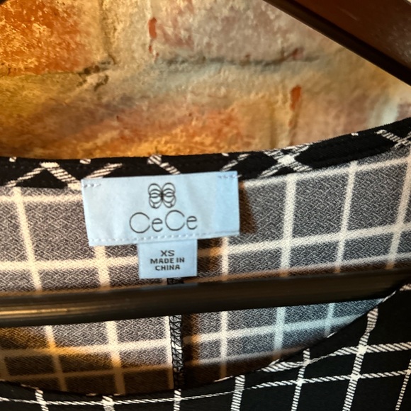 CeCe Puff Sleeve Printed Dress NWT black and white mini lightweight - Picture 2 of 7